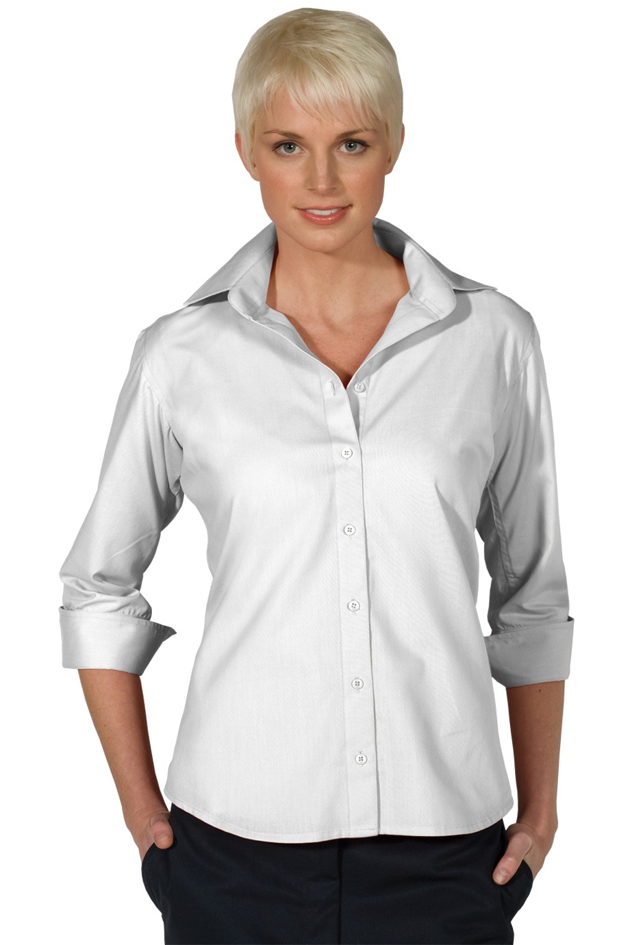 Edward's Women's 3/4 Sleeve Open Neck Poplin Blouse